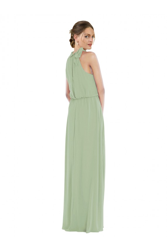 Beste Rauchgrün A-Linien Stehkragen Ausschnitt Chiffon Lange Brautjungfernkleider