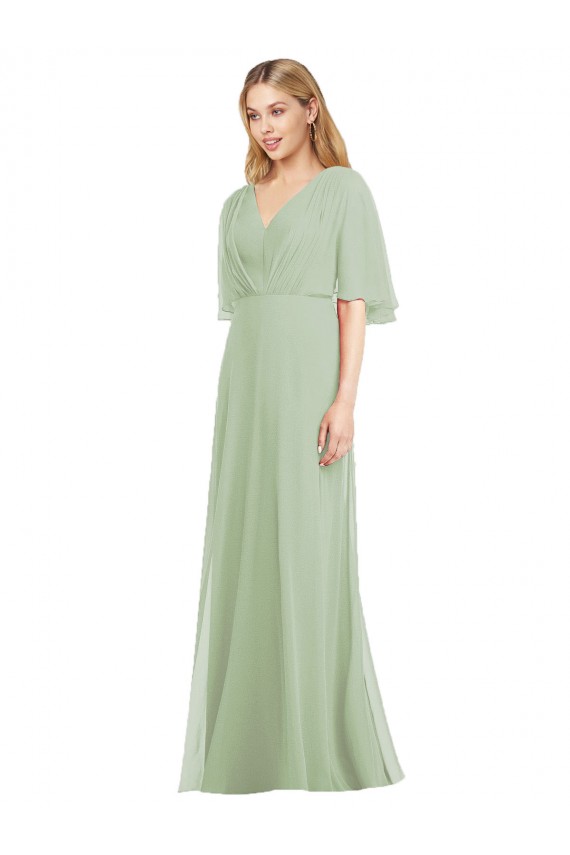 Beste Rauchgrün Trompete V-Ausschnitt Chiffon Lange Brautjungfernkleider