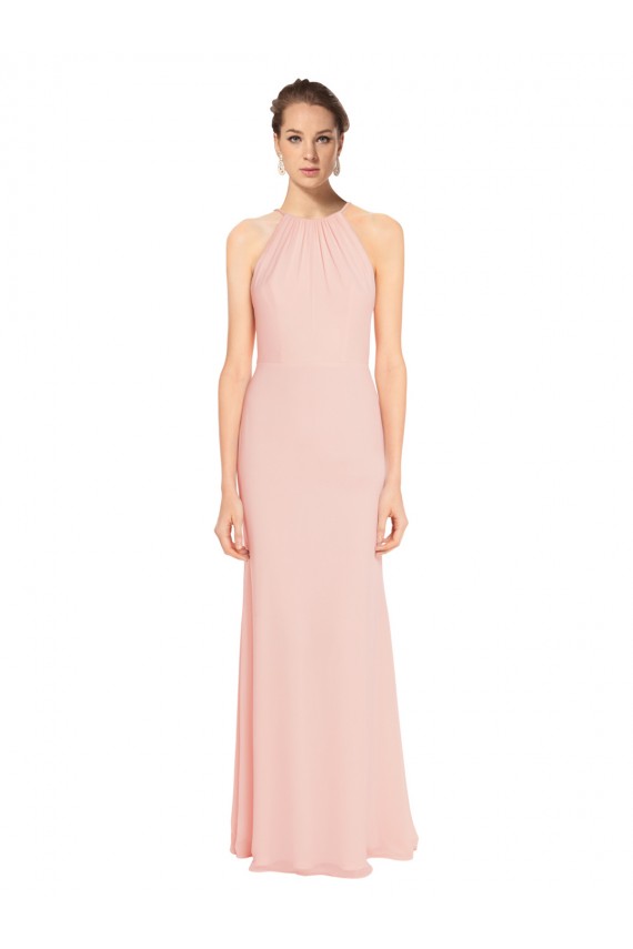 Beste Rosa 114 A-Linien Spaghetti-Träger Neckholder Chiffon Lange Brautjungfernkleider