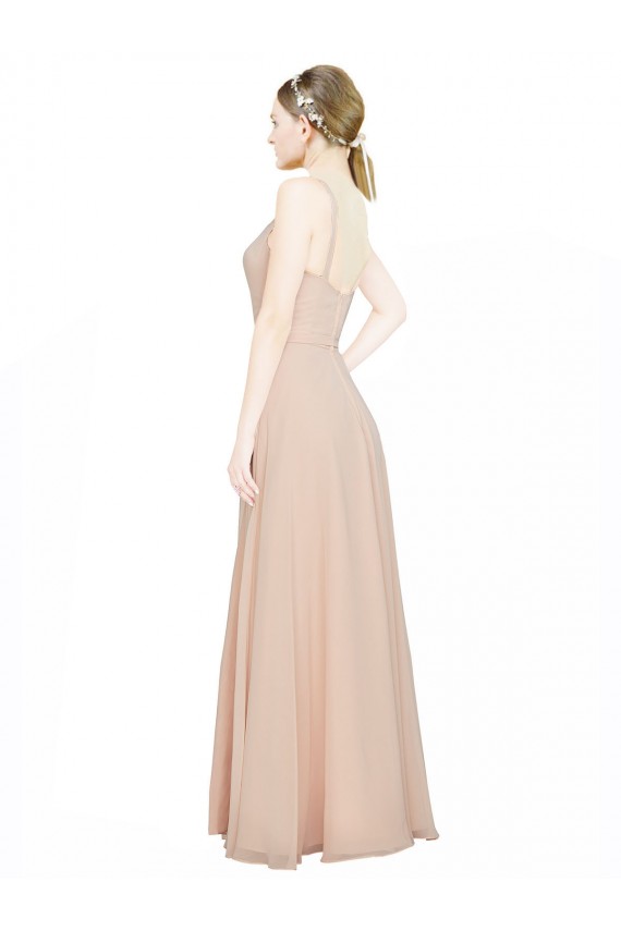 Beste Rosa 114 A-Linien V-Ausschnitt Chiffon Lange Brautjungfernkleider