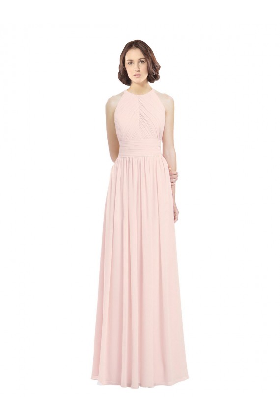 Beste Rosa 42 A-Linien Neckholder Chiffon Lange Brautjungfernkleider
