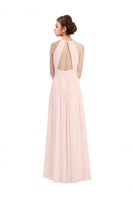 Beste Rosa 42 A-Linien Neckholder Chiffon Lange Brautjungfernkleider