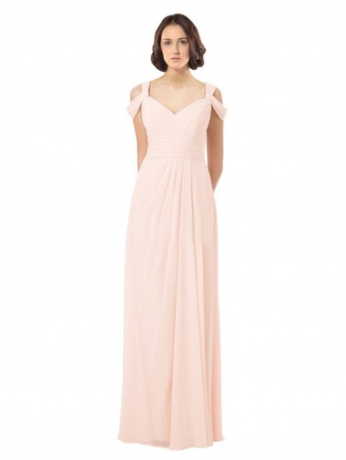 Beste Rosa 42 A-Linien Off-Schulter Chiffon Lange Brautjungfernkleider