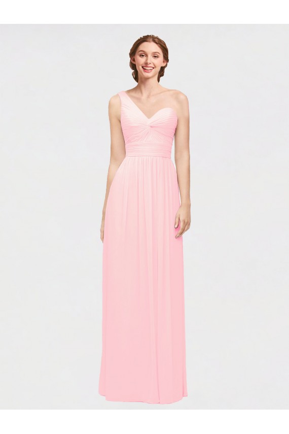 Beste Rosa A-Linien Eine-Schulter Chiffon Lange Brautjungfernkleider