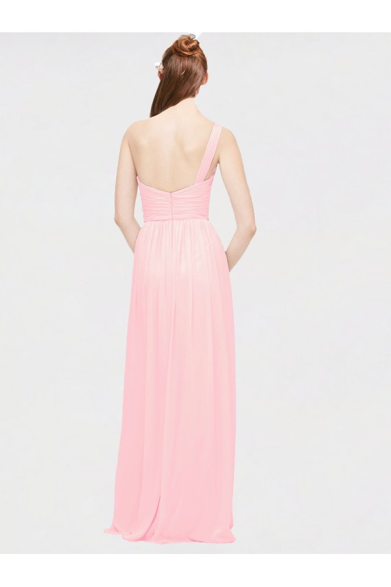 Beste Rosa A-Linien Eine-Schulter Chiffon Lange Brautjungfernkleider