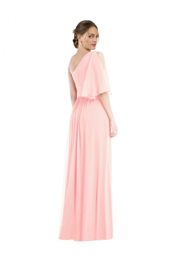 Beste Rosa A-Linien Eine-Schulter Chiffon Lange Brautjungfernkleider