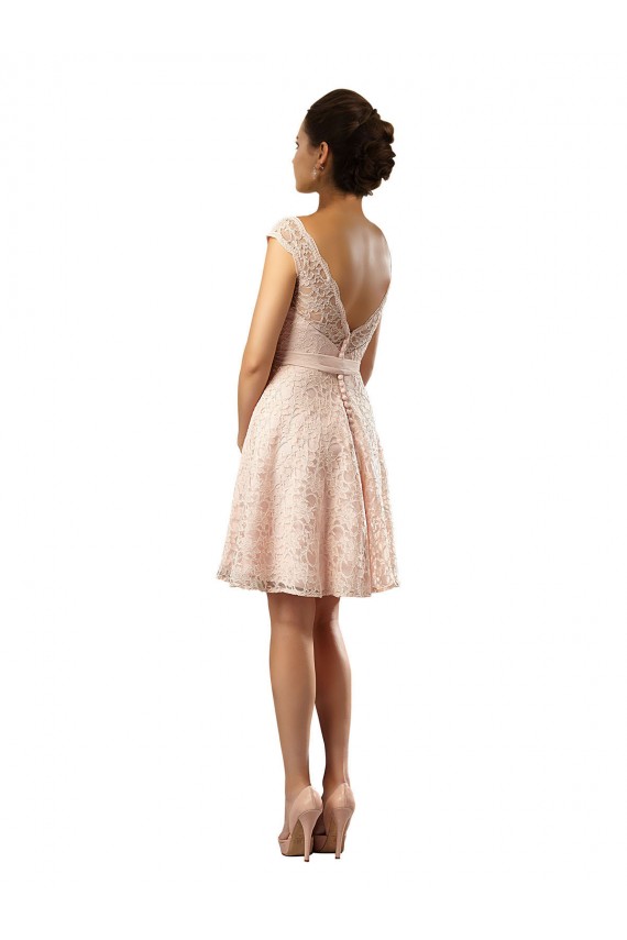 Beste Rosa A-Linien Illusion Ausschnitt Knielang Chiffon Spitze Kurze Brautjungfernkleider