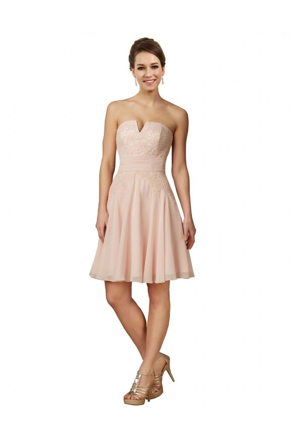 Beste Rosa A-Linien Knielang Chiffon Spitze Kurze Brautjungfernkleider / Cocktailkleider