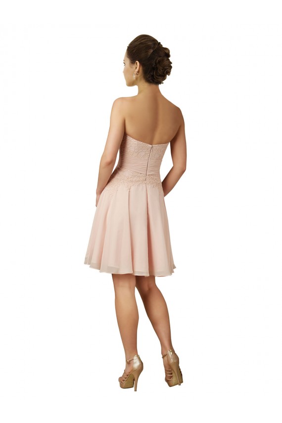 Beste Rosa A-Linien Knielang Chiffon Spitze Kurze Brautjungfernkleider / Cocktailkleider