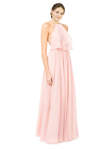 Beste Rosa A-Linien Neckholder Chiffon Lange Brautjungfernkleider