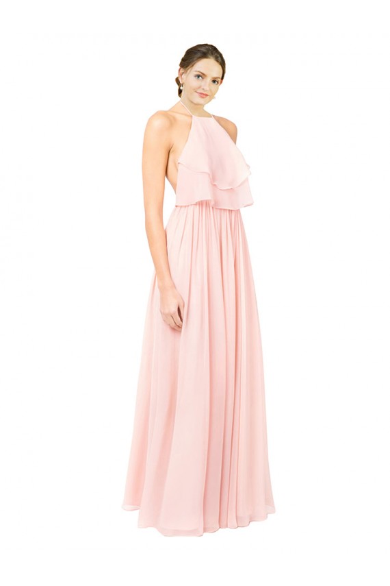 Beste Rosa A-Linien Neckholder Chiffon Lange Brautjungfernkleider