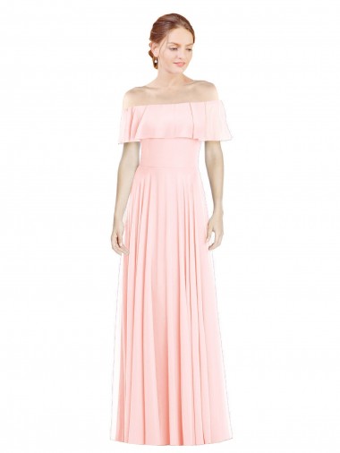 Beste Rosa A-Linien Off-Schulter Quadrat Ausschnitt Chiffon Lange Brautjungfernkleider