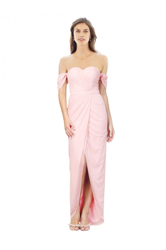 Beste Rosa A-Linien Off-Schulter Trägerlos Chiffon Lange Brautjungfernkleider