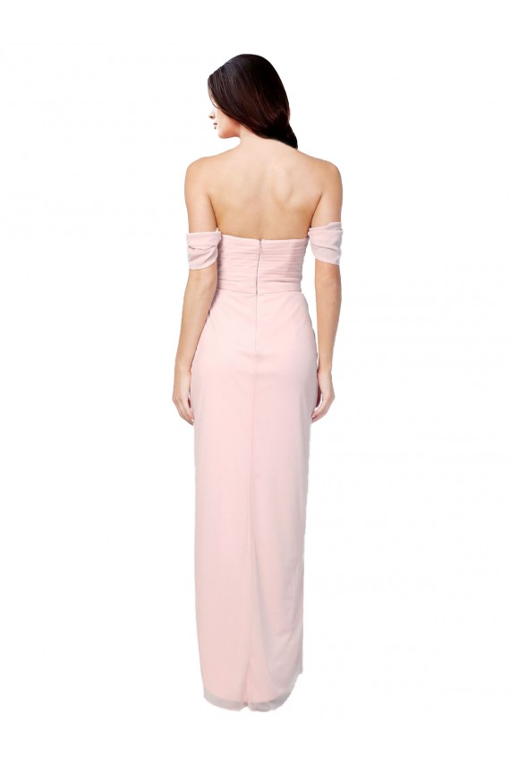 Beste Rosa A-Linien Off-Schulter Trägerlos Chiffon Lange Brautjungfernkleider