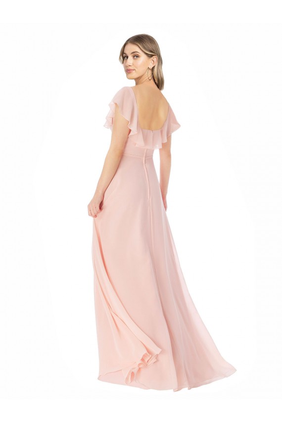 Beste Rosa A-Linien Quadrat Ausschnitt Chiffon Lange Brautjungfernkleider
