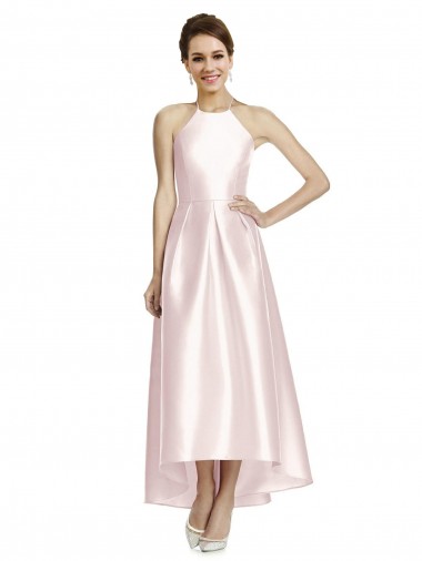 Beste Rosa A-Linien Spaghetti-Träger Neckholder Satin Lange Brautjungfernkleider