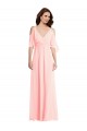 Beste Rosa A-Linien V-Ausschnitt Chiffon Lange Brautjungfernkleider