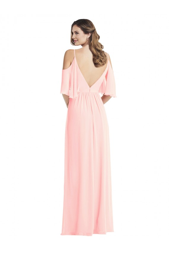 Beste Rosa A-Linien V-Ausschnitt Chiffon Lange Brautjungfernkleider