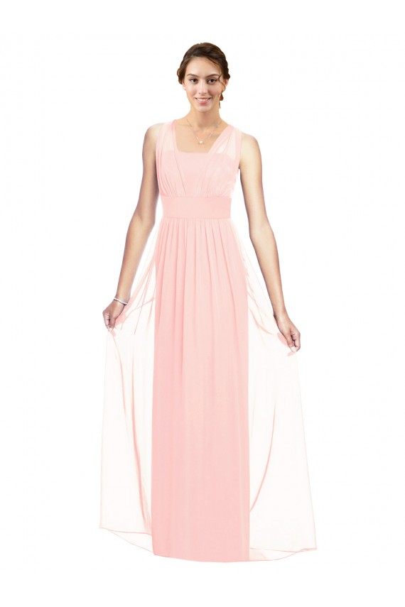 Beste Rosa A-Linien V-Ausschnitt Chiffon Lange Brautjungfernkleider