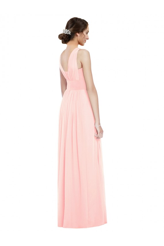 Beste Rosa A-Linien V-Ausschnitt Chiffon Lange Brautjungfernkleider