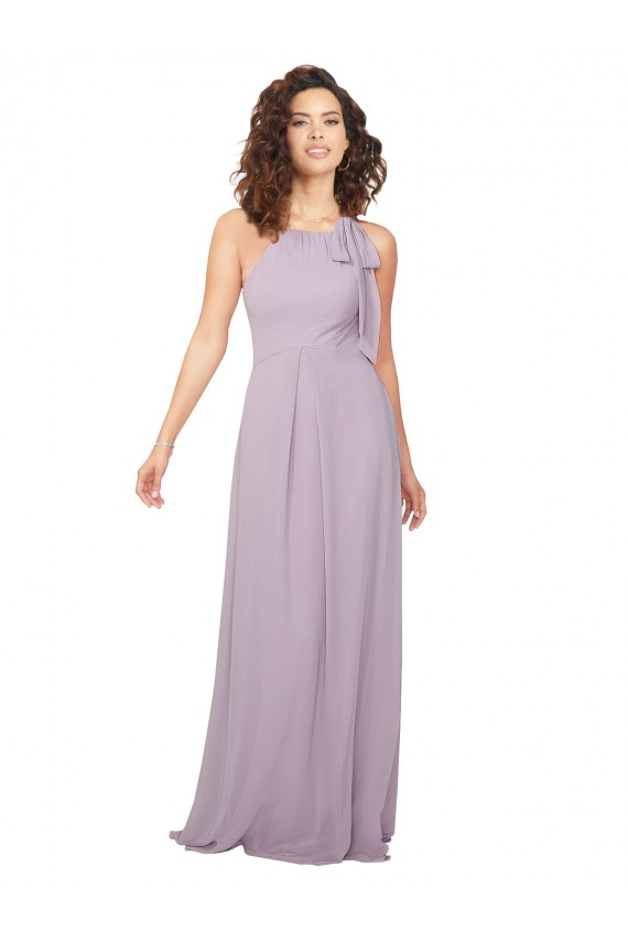 Beste Rosa Leuchten A-Linien Neckholder Chiffon Lange Brautjungfernkleider