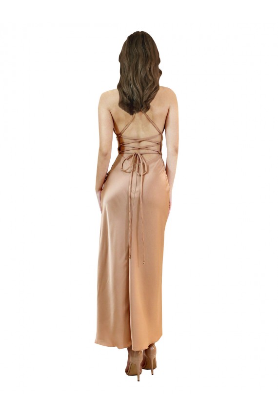 Beste Roségold Etui Haube Ausschnitt Midi Seidiger Satin Kurze Formale Brautjungfernkleider / Abendkleider / Abiballkleider / Cocktailkleider / Heimkehr Kleider