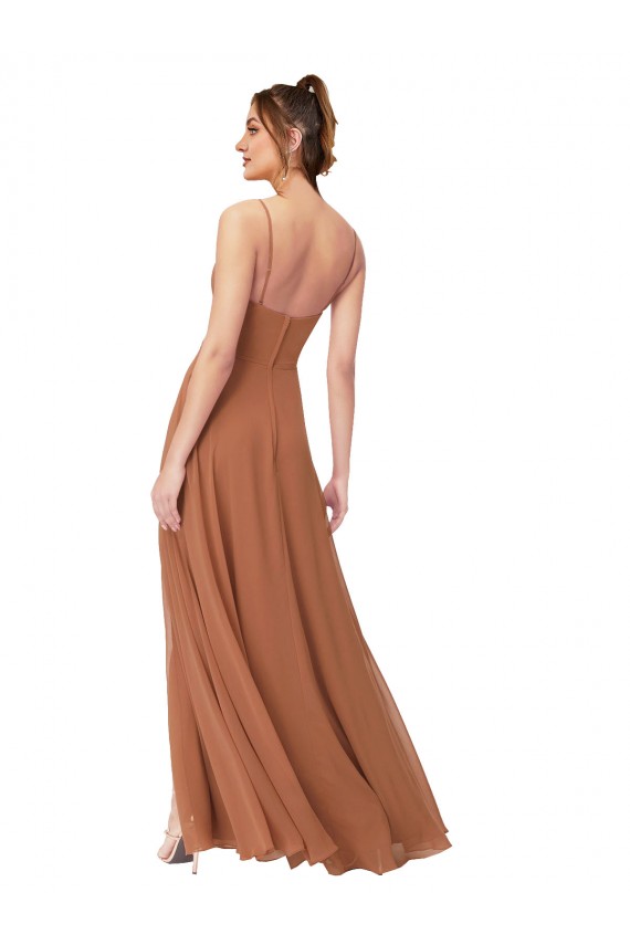 Beste Rosenholz A-Linien Haube Ausschnitt Chiffon Lange Brautjungfernkleider