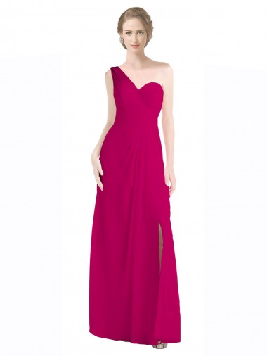 Beste Rot 16 A-Linien Eine-Schulter Chiffon Lange Brautjungfernkleider