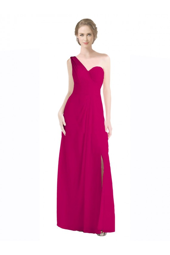 Beste Rot 16 A-Linien Eine-Schulter Chiffon Lange Brautjungfernkleider
