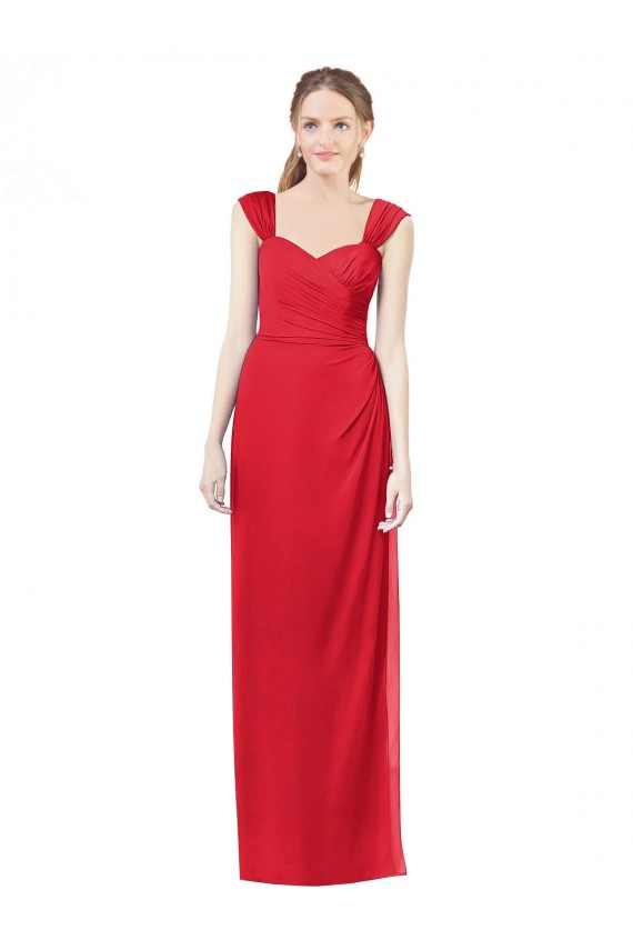 Beste Rot A-Linien Chiffon Lange Brautjungfernkleider