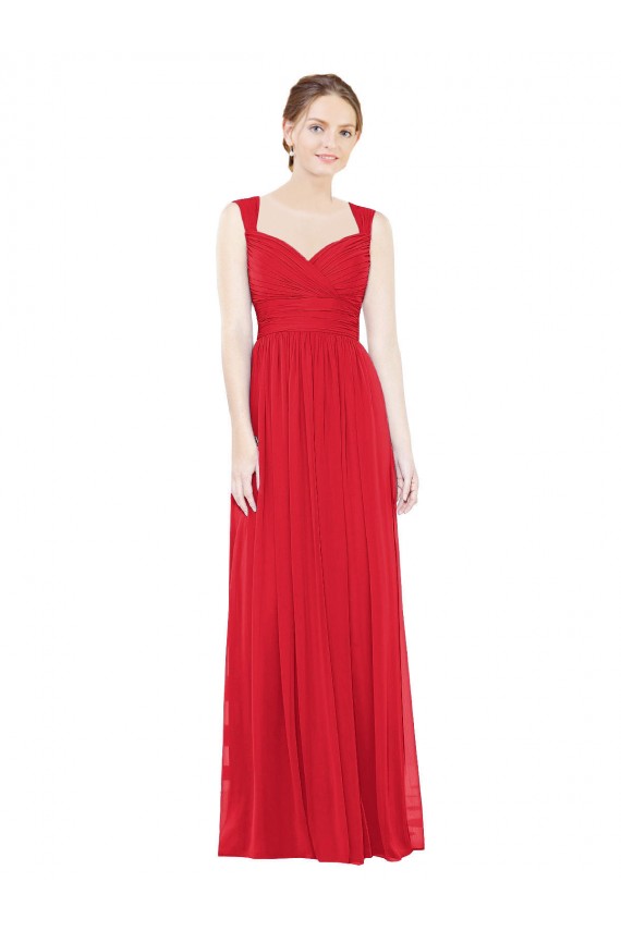 Beste Rot A-Linien Chiffon Lange Brautjungfernkleider