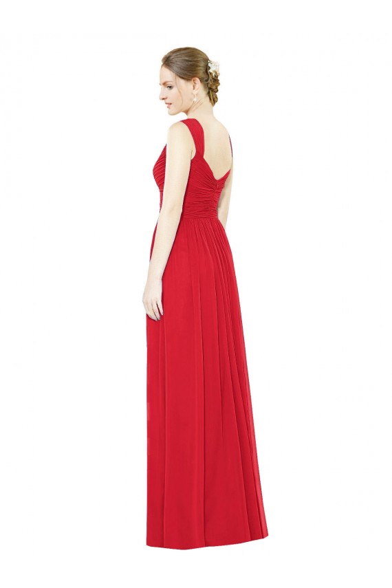 Beste Rot A-Linien Chiffon Lange Brautjungfernkleider