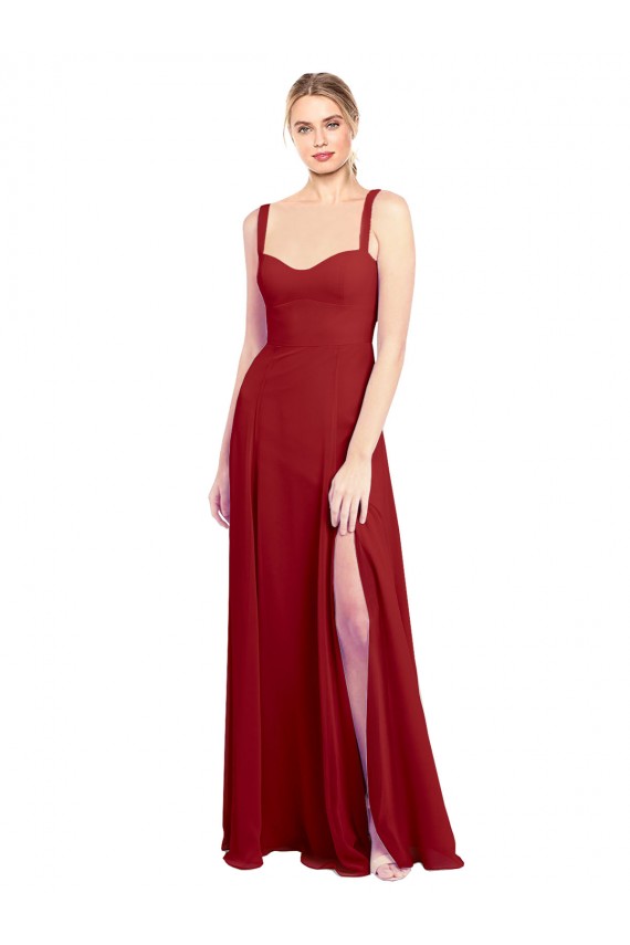 Beste Rot A-Linien Chiffon Lange Brautjungfernkleider