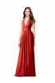Beste Rot A-Linien Neckholder V-Ausschnitt Chiffon Lange Brautjungfernkleider