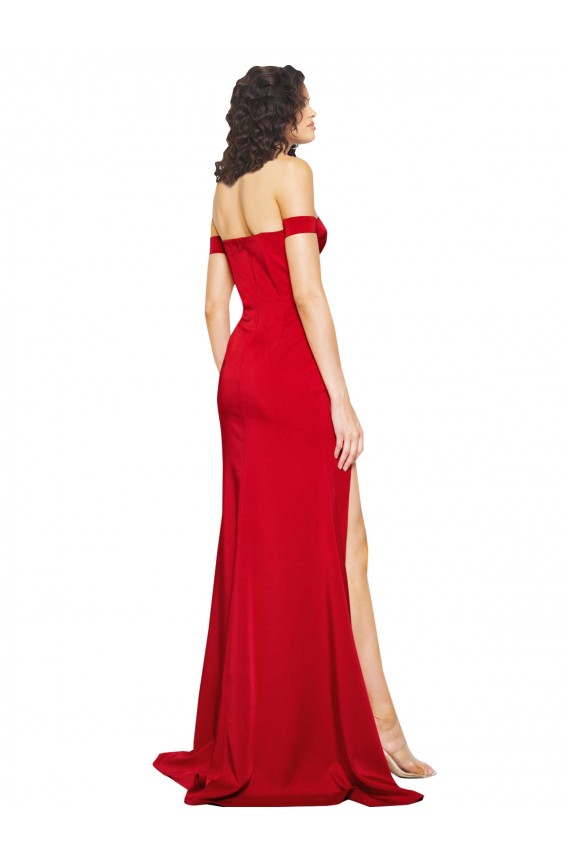 Beste Rot A-Linien Off-Schulter Seidiger Satin Lange Formale Brautjungfernkleider / Abendkleider / Abiballkleider