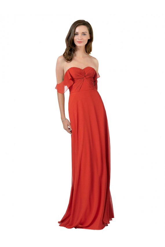 Beste Rot A-Linien Trägerlos Chiffon Lange Brautjungfernkleider