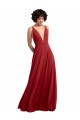 Beste Rot A-Linien V-Ausschnitt Chiffon Lange Brautjungfernkleider