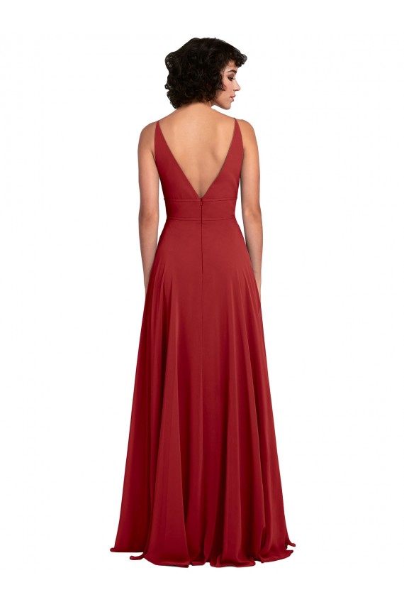 Beste Rot A-Linien V-Ausschnitt Chiffon Lange Brautjungfernkleider