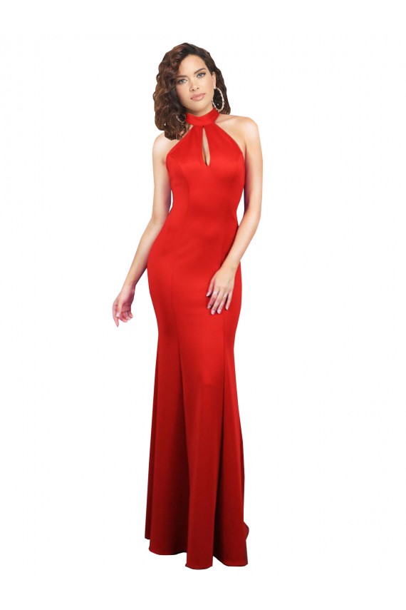 Beste Rot Meerjungfrau Neckholder Stretch-Satin Lange Formale Brautjungfernkleider / Abendkleider / Abiballkleider