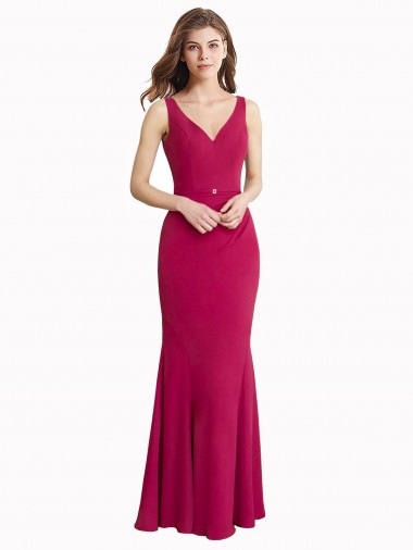 Beste Rot Meerjungfrau V-Ausschnitt Chiffon Lange Brautjungfernkleider / Abiballkleider