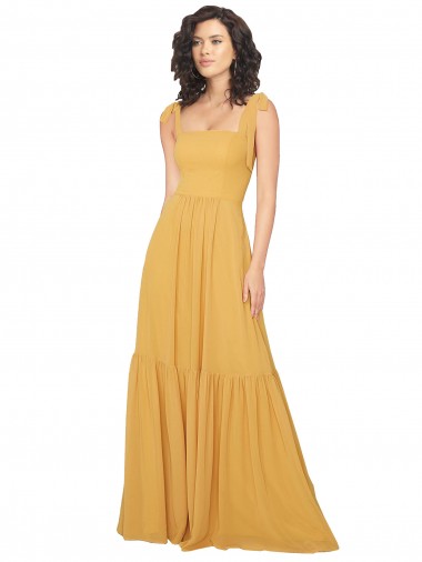 Beste Safran A-Linien Quadrat Ausschnitt Chiffon Lange Brautjungfernkleider