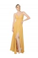 Beste Safran A-Linien V-Ausschnitt Chiffon Lange Brautjungfernkleider