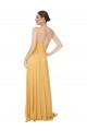 Beste Safran A-Linien V-Ausschnitt Chiffon Lange Brautjungfernkleider