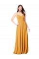 Beste Safran A-Linien V-Ausschnitt Chiffon Lange Brautjungfernkleider