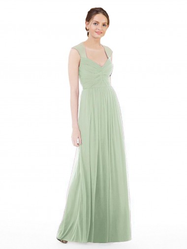 Beste Salbeigrün A-Linien Chiffon Lange Brautjungfernkleider