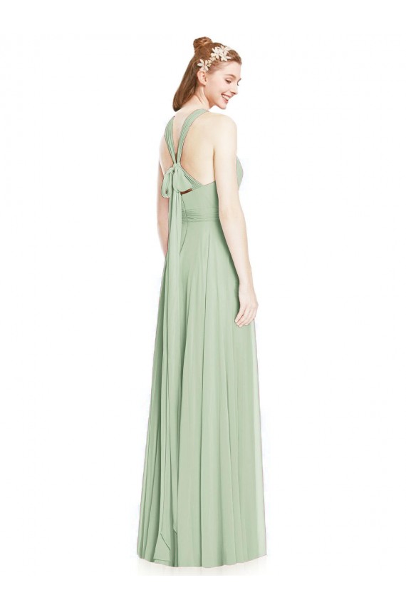 Beste Salbeigrün A-Linien Neckholder Chiffon Lange Brautjungfernkleider