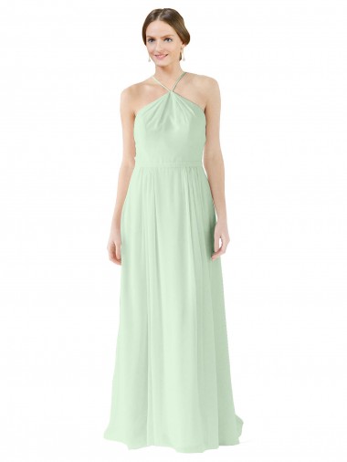 Beste Salbeigrün A-Linien Neckholder Chiffon Lange Brautjungfernkleider