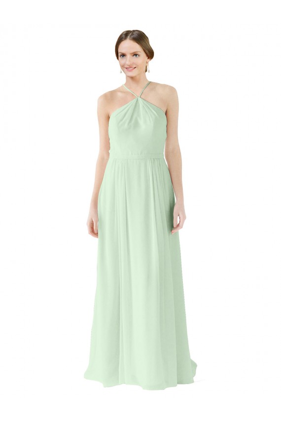 Beste Salbeigrün A-Linien Neckholder Chiffon Lange Brautjungfernkleider
