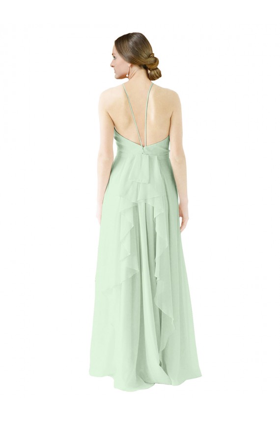 Beste Salbeigrün A-Linien Neckholder Chiffon Lange Brautjungfernkleider