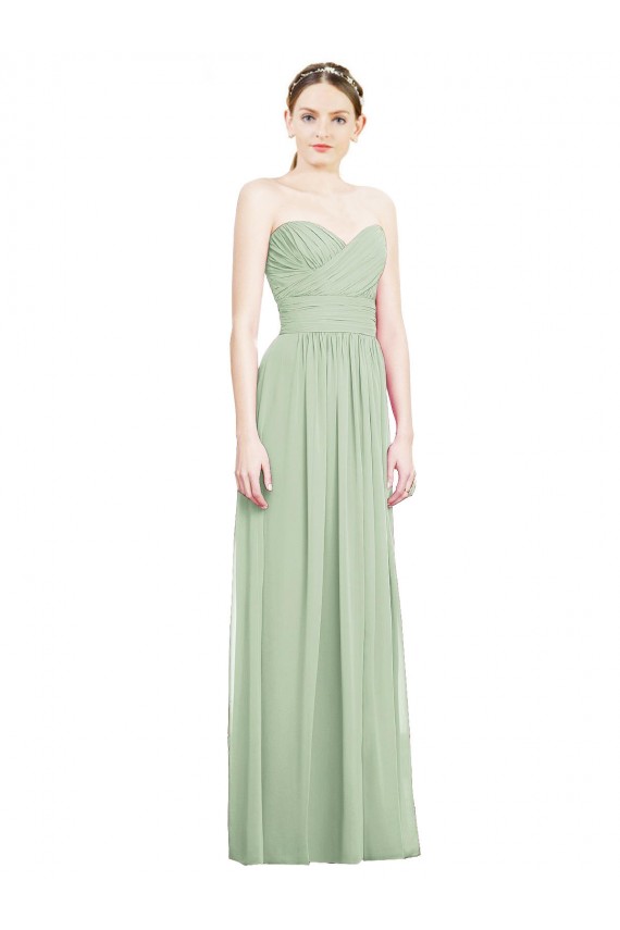 Beste Salbeigrün A-Linien Trägerlos Chiffon Lange Brautjungfernkleider